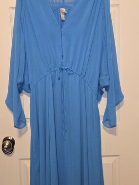 H&M Long Sleeve Maxi Dress in Bright Blue
